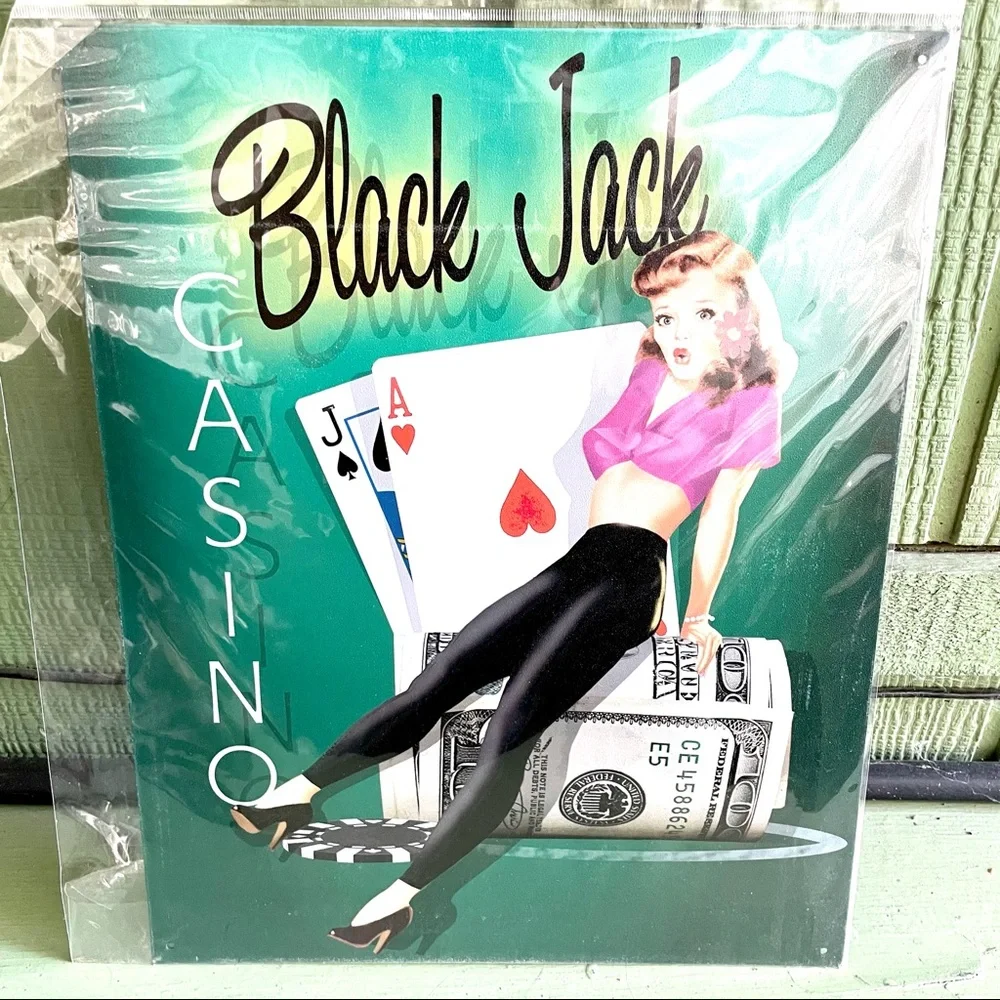 NEW Black Jack Casino Metal Sign